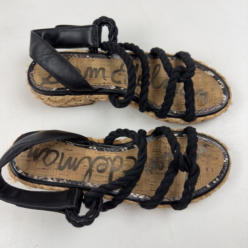 Sam Edelman Black Cristan Rope Sandals Espadrille Sz 6 Ankle‎ Strap Woven $72 - Picture 8 of 10